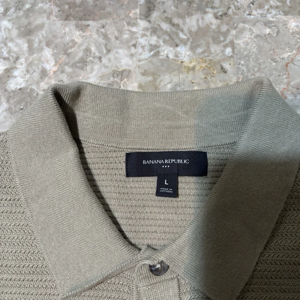 Banana Republic Shirt Mens Large Khaki Cotton Weave Knit Sweater Polo